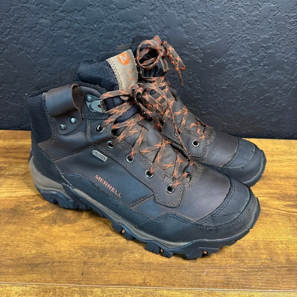 Merrell Polarand Rove J21127 Black Slate Leather Waterproof Hiking Boots Mens 10